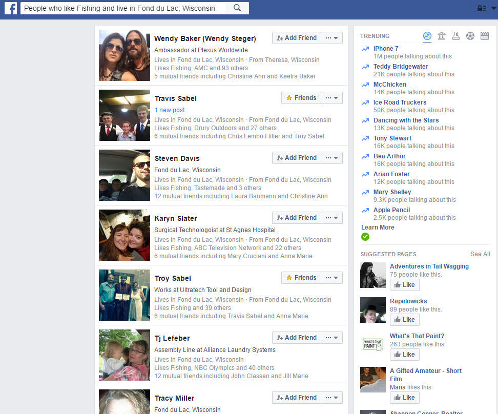 Facebook People Search - fishing Example