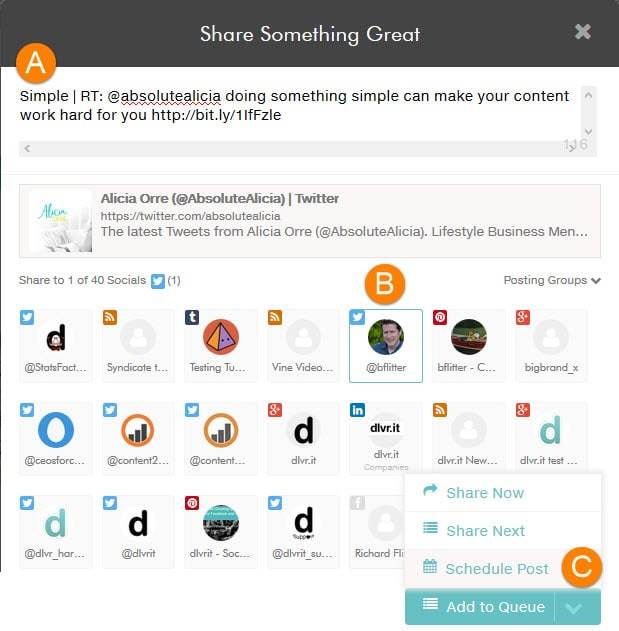 Schedule Retweet using dlvr.it browser add-on 