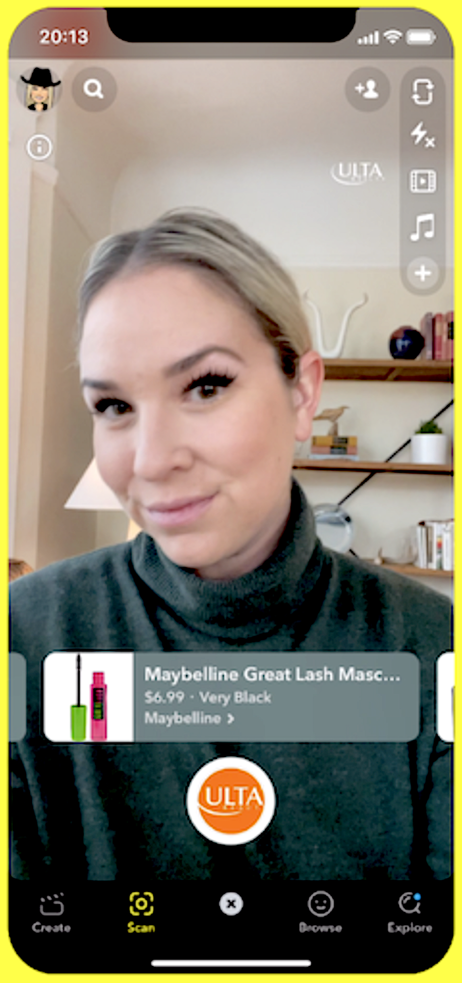 On Snapchat, L'Oreal shows a user trying on mascara virtually in an augmented reality feature.