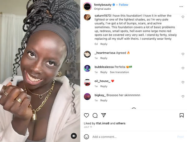 Influencer’s makeup video on Instagram helps build Fenty Beauty’s brand persona