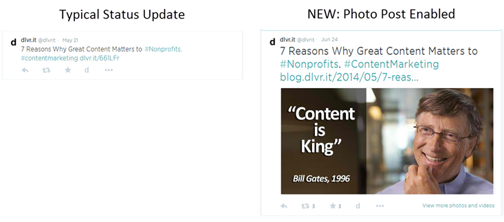 Photo Sharing with dlvr.it Example: Post Enabled Status Update