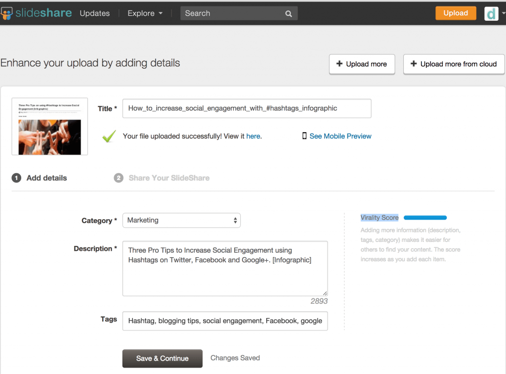 How to Get Traffic to Your Blog: Upload to SlideShare Screen Shot